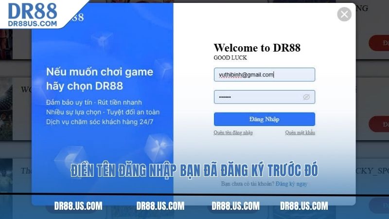 Điền tên đăng nhập bạn đã đăng ký trước đó